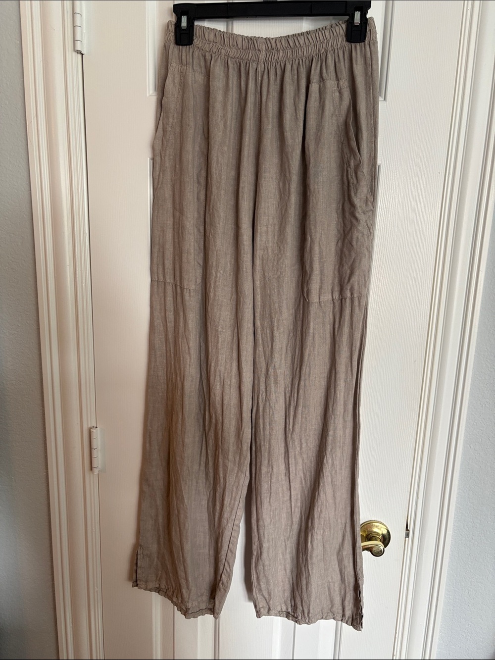 Women’s Lightweight Elastic-Waist Wide-Leg LinenTrousers - Taupe